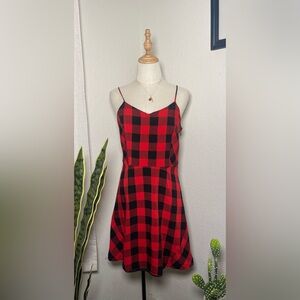 🌹 KENSIE Red & Black Buffalo Plaid A line Dress  Sleeveless Fit & Flare Size M